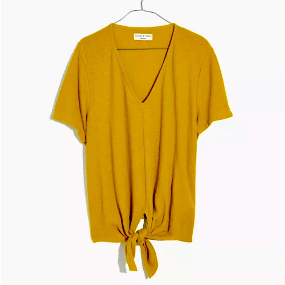 Madewell 3X Texture & Thread tie front top T-shirt- Mustard Yellow